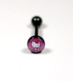 Hello Kitty Tongue Ring Titanium Black (1 Piece) (B/6/6) Cute Tongue Rings, Tongue Ring, Belly Piercing Jewelry, Tongue Rings, Belly Piercing, Titanium Rings, Piercing Jewelry, Body Jewelry, Beautiful Jewelry