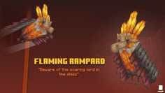 an image of a computer game with the words flaming rampard on it's side