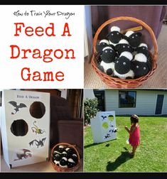 a collage of photos with different types of toys in them and the words feed a dragon game