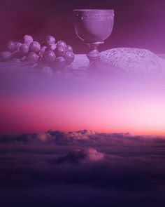 an image of the sky with clouds and a cup on it, as seen from above