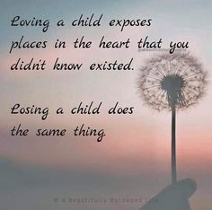 a dandelion with the words loving a child exposes places in the heart that you didn't know excited