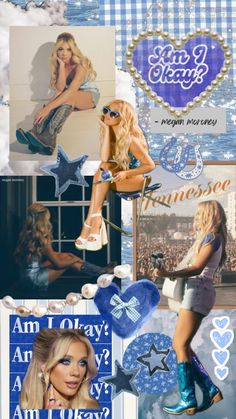 the collage is made up of many different pictures and words, including an image of a woman in high heels