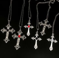 Silver Cross Jewelry, Punk Jewellery, Detailed Cross, Red Jewel, Large Pendant Necklace, Jewel Necklace, Silver Cross Pendant, Gold Cross Pendant, Punk Jewelry