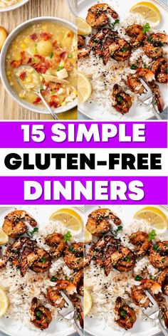 six different images with the words 15 simple gluten - free dinners on them