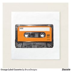 an orange and white cassette tape with the words customize and buy now on it