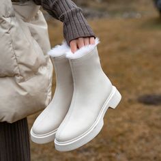 Clara Women's High Quality Winter Boots | Ultrasellershoes.com – Ultra Seller Shoes Winter White Shoes, Womens Winter Boots Snow, Winter Footwear Women, White Mid-calf Boots For Winter, Winter White Sheepskin Boots, Trendy White Mid-calf Winter Boots, Winter Wedding Boots, White Non-slip Winter Boots, Winter High-top Shearling Boots