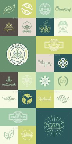 an assortment of logos and emblems for organic products