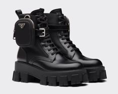 Prada Monolith Leather and Nylon Combat Boots Size 37.5 (US 7.5) | eBay Prada Monolith Boots, Shoes Png, Dr Shoes, Leather Lace Up Boots, Military Inspired, Brunei, Lace Up Boots, Leather And Lace, Black Boots