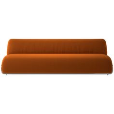 an orange couch sitting on top of a white floor