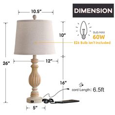 an image of a lamp with measurements