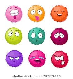 six different colored cartoon balls with eyes and mouths - miscellaneous objects / animals characters on separate layers