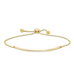 Simply sophisticated, this bar bolo bracelet pairs well with any attire. Crafted in warm 10K gold, this chic look features a sleek curved bar at the center. Polished to a bright shine, this bracelet adjusts up to 9.5 inches in length and secures with a bolo clasp and ball ends. 10k Gold Bracelet, Anklet Tattoos, Bolo Bracelet, Curved Bar, Peoples Jewellers, Chic Look, High Jewelry, 1 Carat, 10k Gold