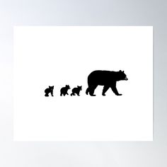 a bear and her cubs are silhouetted against a white background