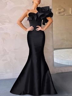 Corte Trompeta / Sirena Vestidos de noche Fajas Vestido Formal Hasta el Suelo Sin Mangas Un Hombro Tafetán con Volantes Flor de Shouder 2023 2023 - US $126.66 Solid Color Gown For Wedding And Prom Season, Wedding Gown For Prom Season, Gown For Wedding And Prom Season, Mermaid Black Dress, Corset Dress Formal, Green Dress Formal, Dress Formal Wedding Guest, Red Green Dress, Formal Wedding Guests