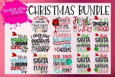 the christmas bundle is displayed on a pink background with red, green and white lettering