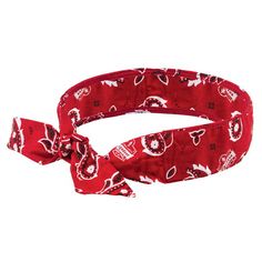 a red headband with white flowers on it