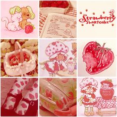 there are many pictures of strawberry shortcakes on this page, and the one in the middle has an apple