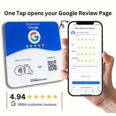 someone is holding up their phone with the google review page on it and five stars