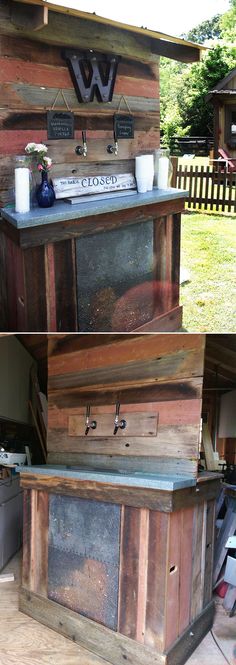 an outdoor kitchen made out of pallet wood