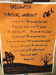 a halloween survival workout sign posted on a door