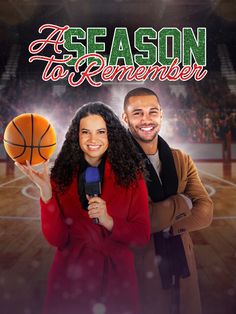 a man and woman standing next to each other with a basketball on the cover of season to remember