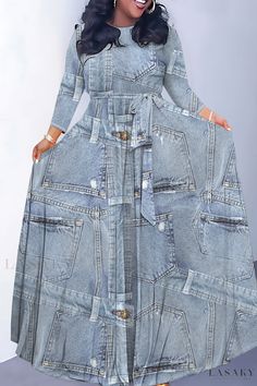 Lasaky - Comfortable A-Line Maxi Dress for Casual Wear Wide Leg Jeans Outfit, A Line Maxi Dress, Denim Maxi Dress, Line Dresses, Printed Casual Dresses, Flowy Design, Maxi Skirt Dress, Elegant Maxi Dress, Denim Maxi