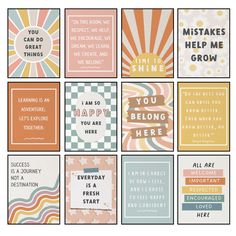 six greeting cards with different sayings on them