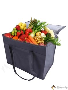 a large bag filled with lots of different types of fruits and veggies in it