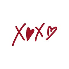 the word xoxo written in red ink on a white background with two hearts