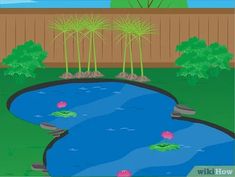 a cartoon pond with lily pads in it