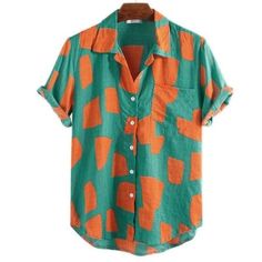 Color Box Shirt – Shirts In Style Summer Multicolor Collared T-shirt, Collared Cotton T-shirt For Beach, Orange Short Sleeve Shirt For Spring, Green Printed Camp Shirt For Spring, Spring Printed Green Camp Shirt, Trendy Graphic Print Short Sleeve Shirt For Spring, Orange Collared Tops For Summer, Orange Cotton Summer Shirt, Summer Orange Cotton Shirt