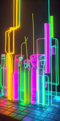 an image of neon colored bottles on the floor