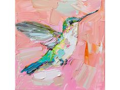 a painting of a hummingbird on a pink background