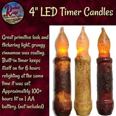 four different colored candles with the words 4 led timer candles written below each candle,