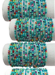 Turquoise Beaded Bracelets Seed Bead Stretch Bracelets Boho - Etsy Turquoise Beaded Bracelets, Pink Beaded Bracelets, Bracelets Etsy, Beaded Leather Bracelet, Leather Bracelets Women, Friendship Bracelets With Beads, Silver Bracelets For Women, Turquoise Bead Bracelet, Summer Bracelets