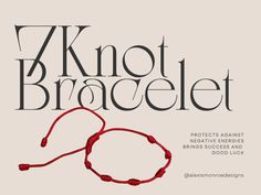 a book cover with a red string on it and the words knott bracelet written in black