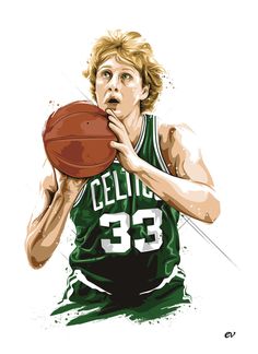 a painting of a basketball player holding a ball