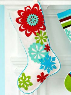 the stocking is decorated with bright flowers