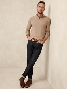 Merino Wool Quarter-Zip Sweater | Banana Republic Factory Middle Age Men Fashion, Arm Cuffs, Middle Aged Man, Quarter Zip Sweater, The Sheep, Dry Cleaners, Banana Republic Factory, Mens Essentials, Merino Wool Sweater