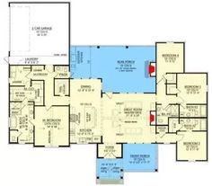 the floor plan for this house is very large and has two master suites on each side