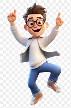 a cartoon character with glasses jumping in the air