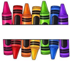 there are many crayons lined up on the shelf in front of each other