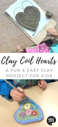 two children making clay hearts with the words clay heart arts and crafts