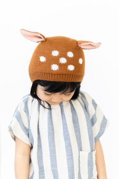 KNIT FAWN HAT – PEPPERKIDS Playful Cotton Winter Hat, Playful Warm Cotton Hat, Warm Cotton Playful Hat, Cute Warm Adjustable Hat, Warm Playful Cotton Hat, Cute Adjustable Warm Hat, Brown Cotton Beanie Hat, Warm Adjustable Hats For Playtime, Winter Hats For Playtime