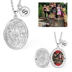 PRICES MAY VARY. ★ Flower Locket Design - This necklace is specially designed, engraving a flower on the locket, which is very vivid, pretty, and wonderful. ★ Customized Locket Necklace - You can customize this necklace with your special photo and engrave your name on the little round charm. ★ You can keep your special memory in this necklace and wear it near your heart. Suitable as a memorable gift for someone you loved. ★ Best Gift - Perfect as a gift for your mom, grandma, wife, or special on Oval Locket Necklace, Locket Design, Flower Picture, Picture Locket, Oval Locket, Photo Locket, Mom And Grandma, Gifts For Your Mom, Custom Initials