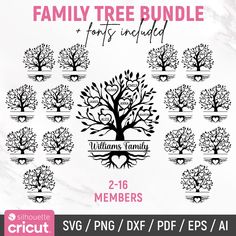 family tree bundle for svg and dxf files, includes 2 - 16 members