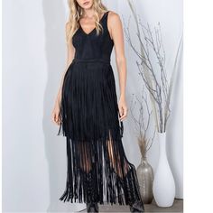 Absolutely Gorgeous! Very Figure Flattering For Anyone Western On Trend Corset Detail On Waist/Bust Area V Neck Modest But Edgy! Glam It Up Or Cowboy It! Comes In Camel Color Too New With Tags Sizes Small Medium Large Corset Black Dress, Black Dress Casual, Edgy Glam, Corset Black, Formal Wedding Guests, Boho Fringe, Western Boho, Black Dresses Casual, Camel Color