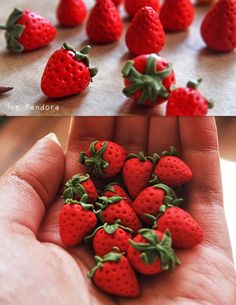 there are many small strawberries in the hand