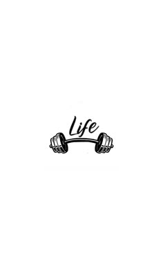 a black and white drawing of a barbell with the words life above it