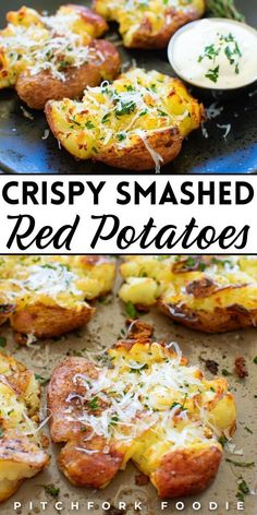 crispy smashed red potatoes with cheese and herbs